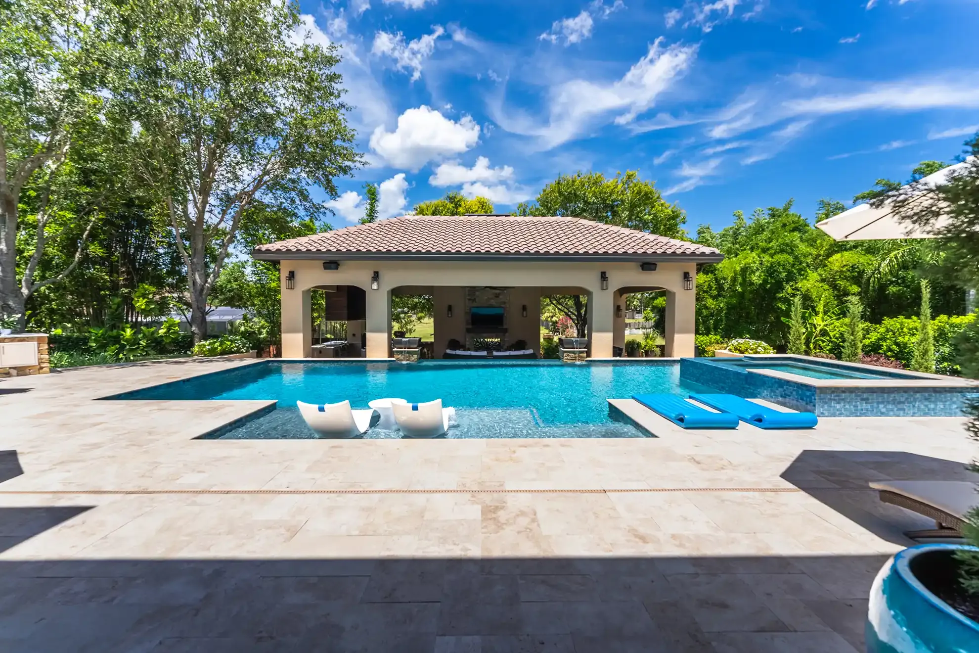 Resort-style pool and covered cabana by All Seasons Pools